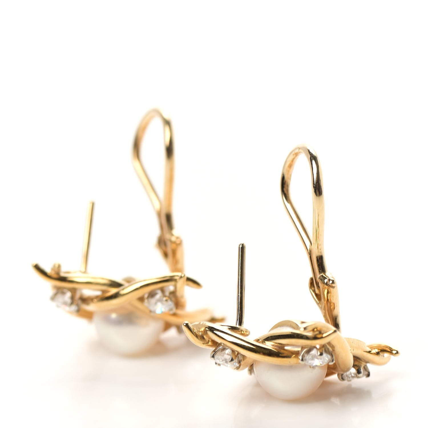 Tiffany 18K Yellow Gold Pearl Diamond Earrings 3 of 5