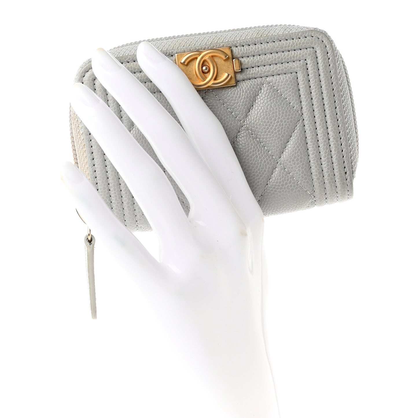 Caviar Quilted Boy Zip Around Coin Purse Wallet Grey