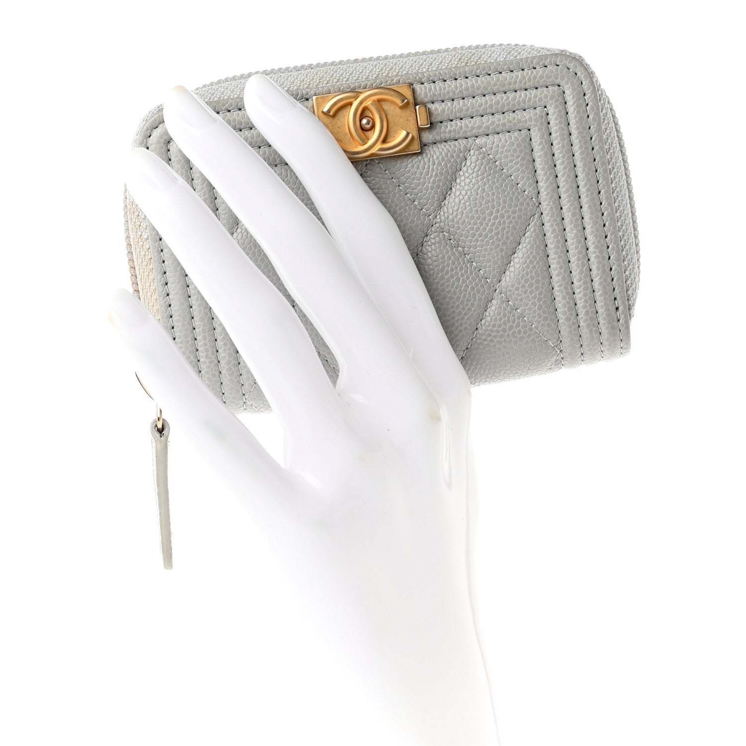 Chanel Caviar Quilted Boy Zip Around Coin Purse Wallet Grey 2 of 8