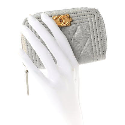 Chanel Caviar Quilted Boy Zip Around Coin Purse Wallet Grey 2 of 8