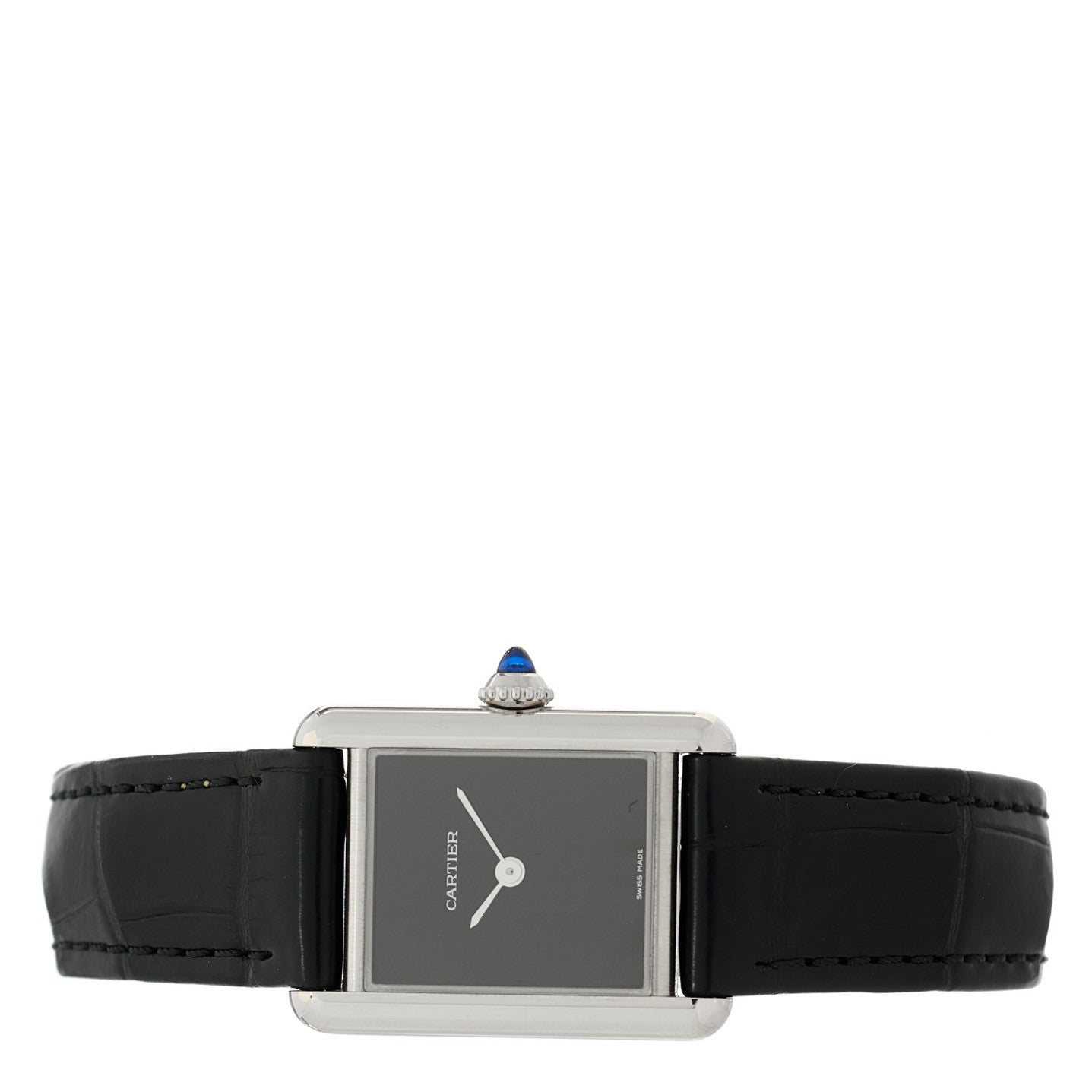 Stainless Steel Alligator 22mm Must de Cartier Tank Quartz Watch Black
