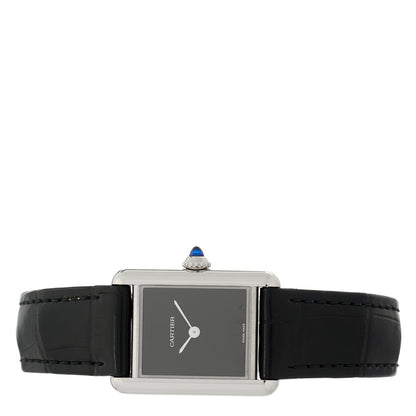 Cartier Stainless Steel Alligator 22mm Must de Cartier Tank Quartz Watch Black 2 of 5