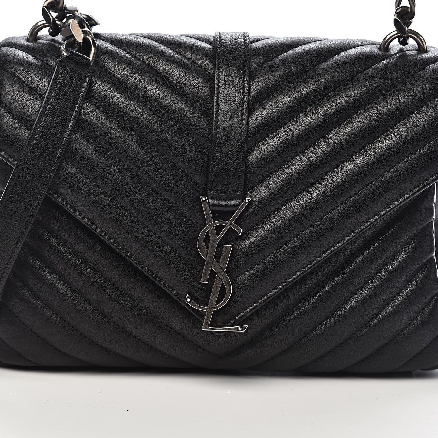 Sheepskin Matelasse Chevron Monogram Medium College Bag Black