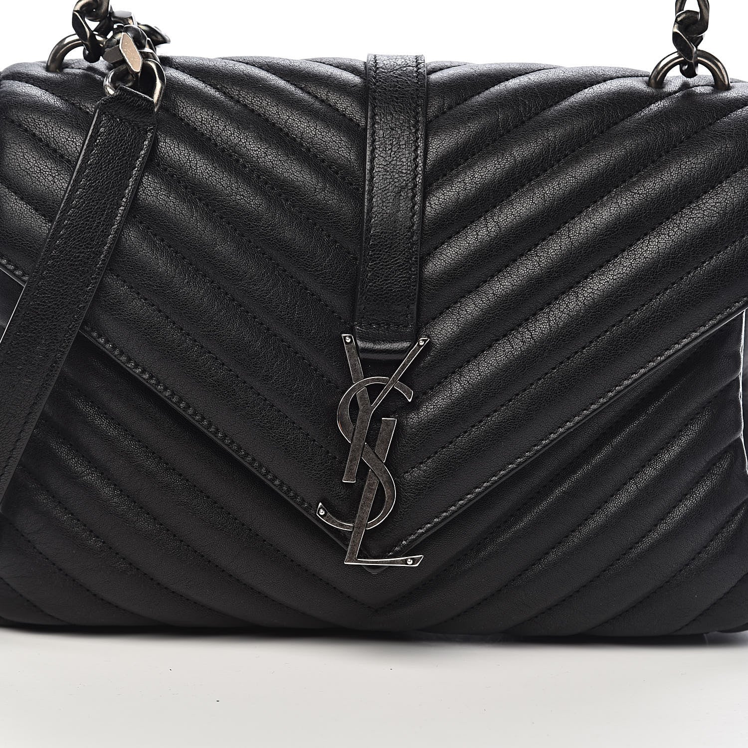 Saint Laurent Sheepskin Matelasse Chevron Monogram Medium College Bag Black 11 of 11