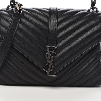 Saint Laurent Sheepskin Matelasse Chevron Monogram Medium College Bag Black 11 of 11