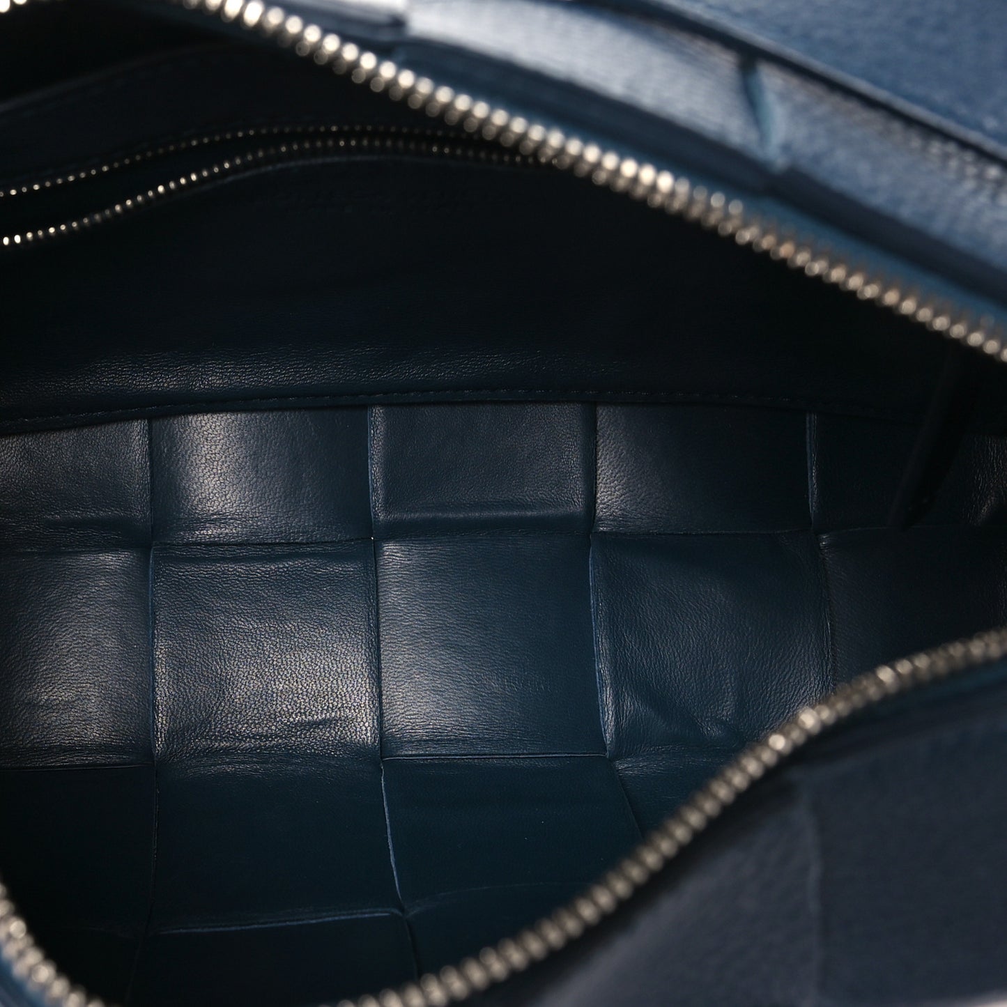 Grained Calfskin Maxi Intrecciato Brick Cassette Bag Deep Blue