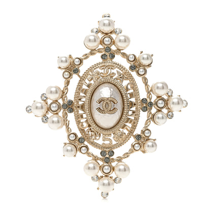 Chanel Pearl Crystal CC Brooch Gold 1 of 5