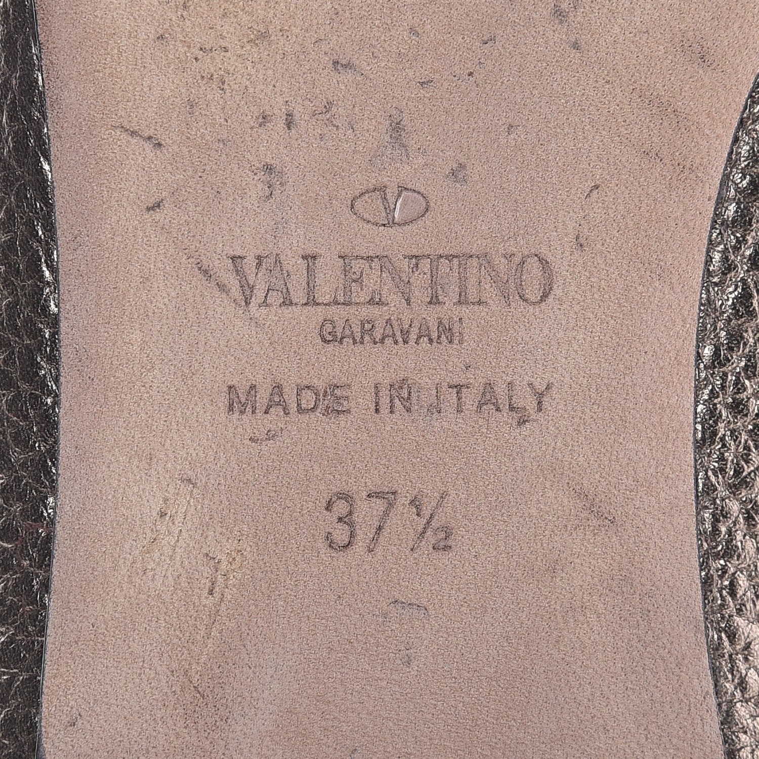 Valentino Garavani Metallic Pebbled Calfskin Rockstud Cage Ballerina Flats 37.5 Sasso 9 of 11