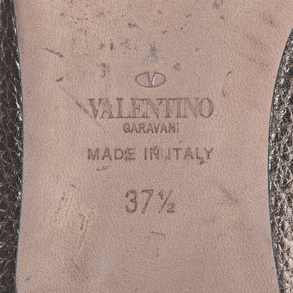 Valentino Garavani Metallic Pebbled Calfskin Rockstud Cage Ballerina Flats 37.5 Sasso 9 of 11