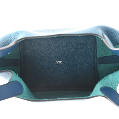 Hermes Taurillon Clemence Eclat Picotin Lock 18 PM Vert Bosphore Deep Blue 5 of 11