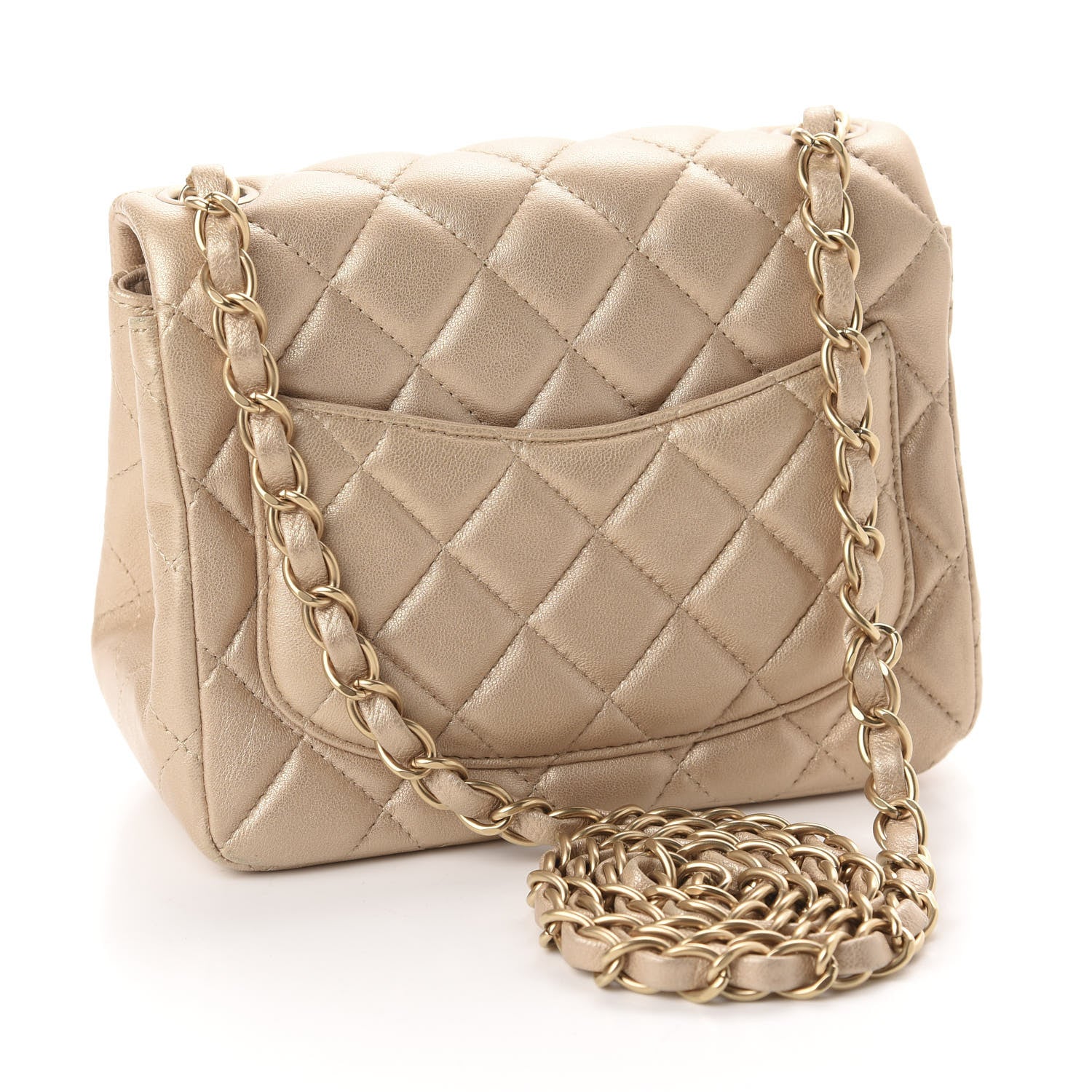 Chanel Metallic Lambskin Quilted Mini Square Flap Light Gold 3 of 11