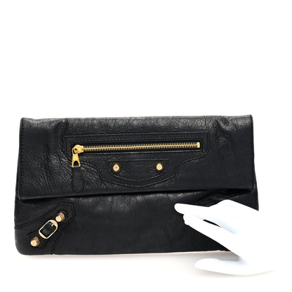 Balenciaga Agneau Giant 12 Gold Hardware Envelope Clutch Black 2 of 9