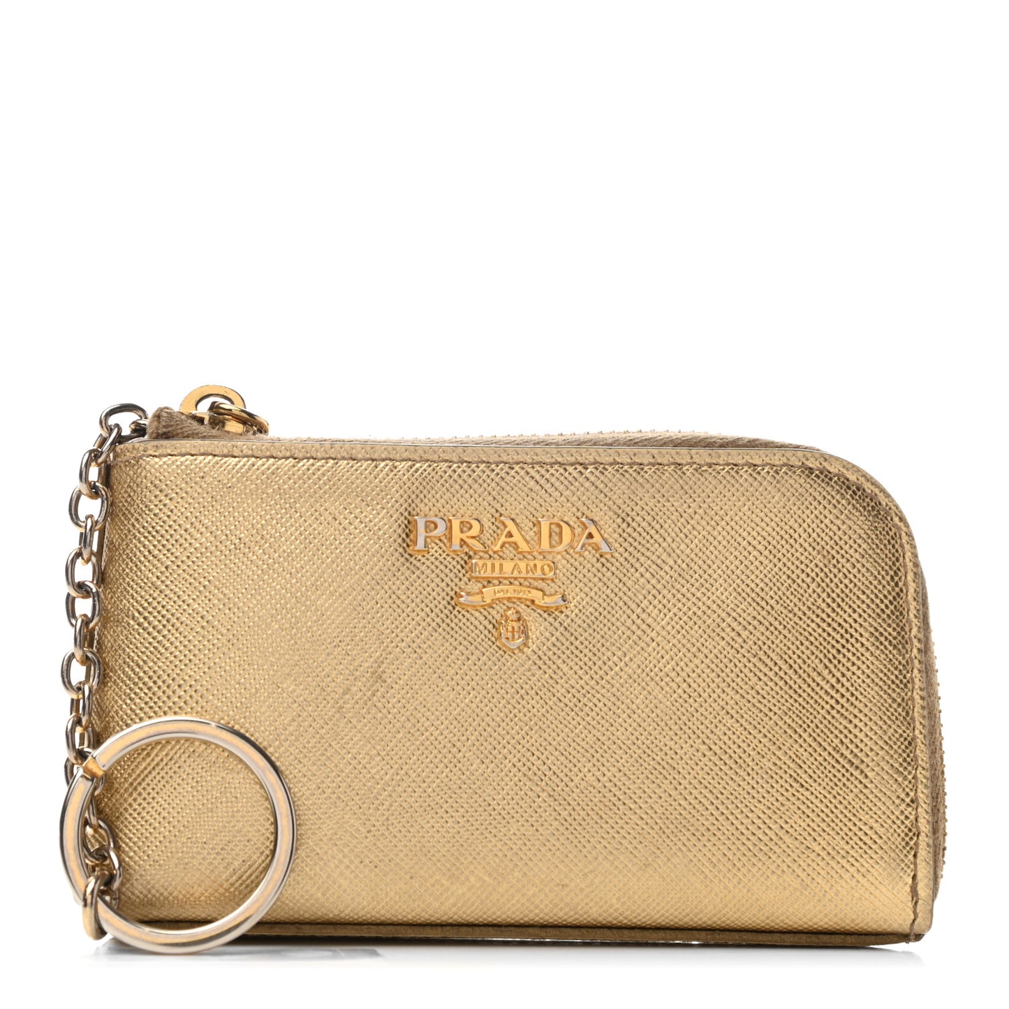 Saffiano Zip Around Key Holder Gold