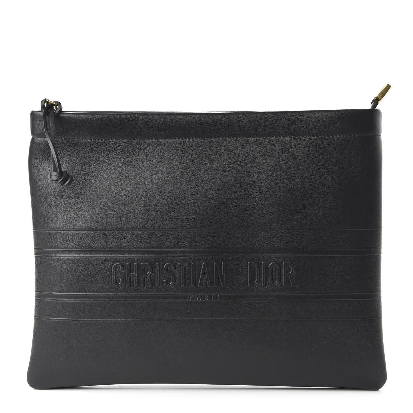 Calfskin Embossed Logo Zip Clutch Black