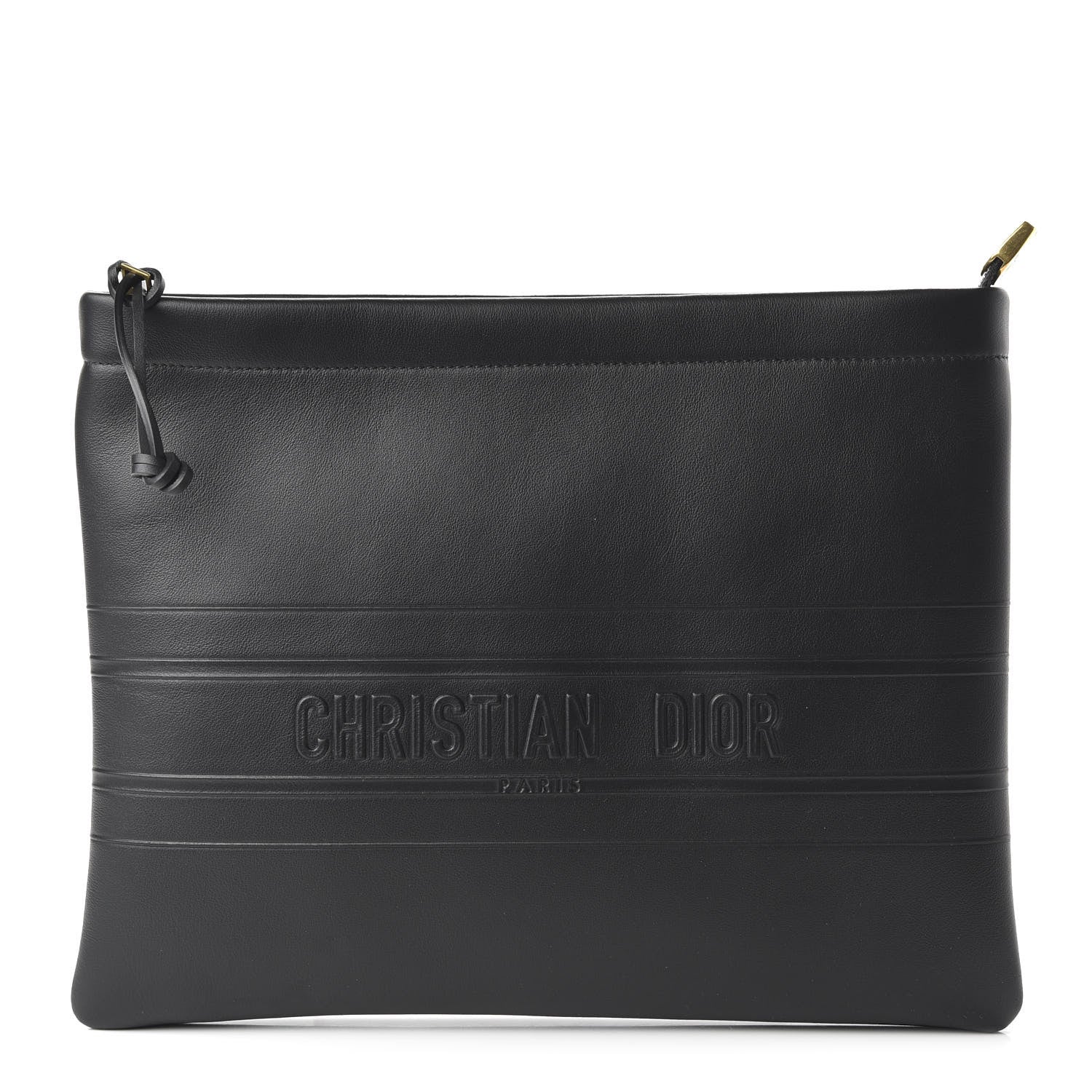 Christian Dior Calfskin Embossed Logo Zip Clutch Black 1 of 10