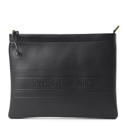 Christian Dior Calfskin Embossed Logo Zip Clutch Black 1 of 10