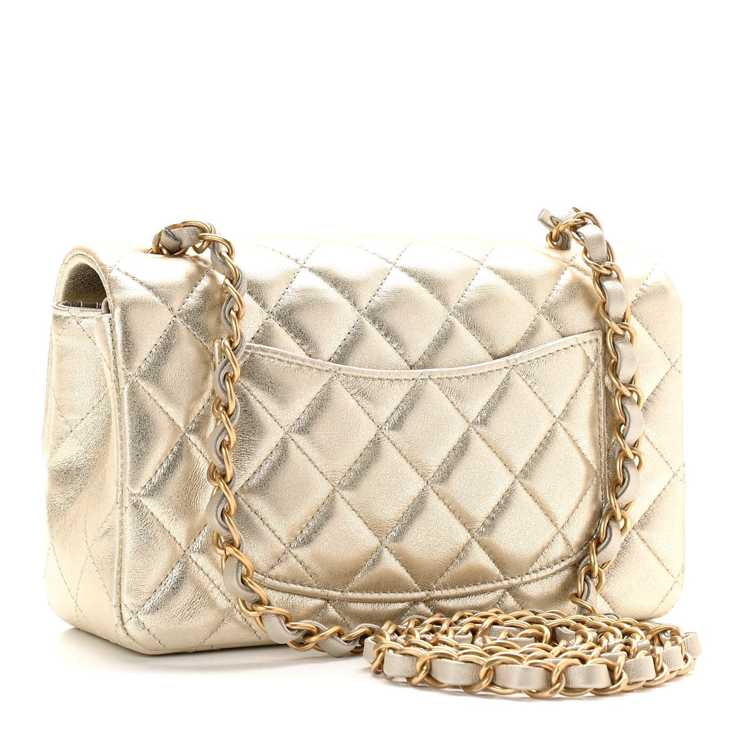 Metallic Lambskin Quilted Mini Rectangular Flap Gold