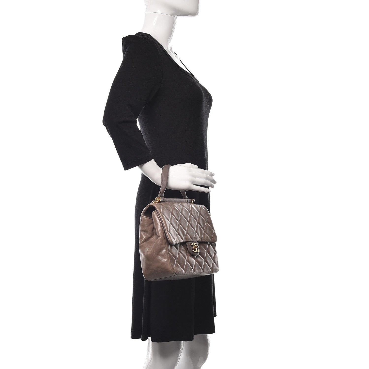 Chanel Glazed Calfskin Quilted Medium Gold Bar Top Handle Flap Dark Grey 2 of 14
