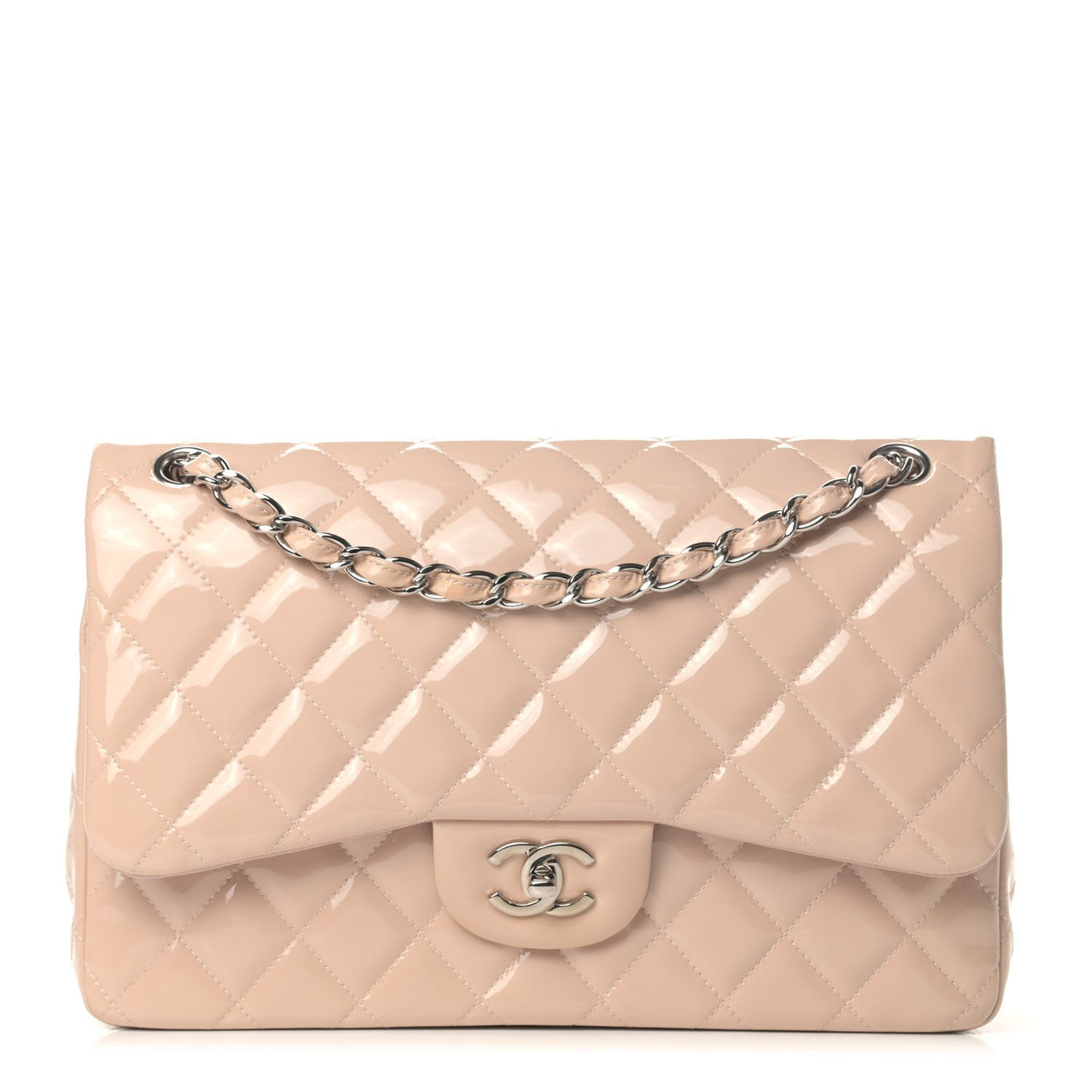 Patent Quilted Jumbo Double Flap Light Pink