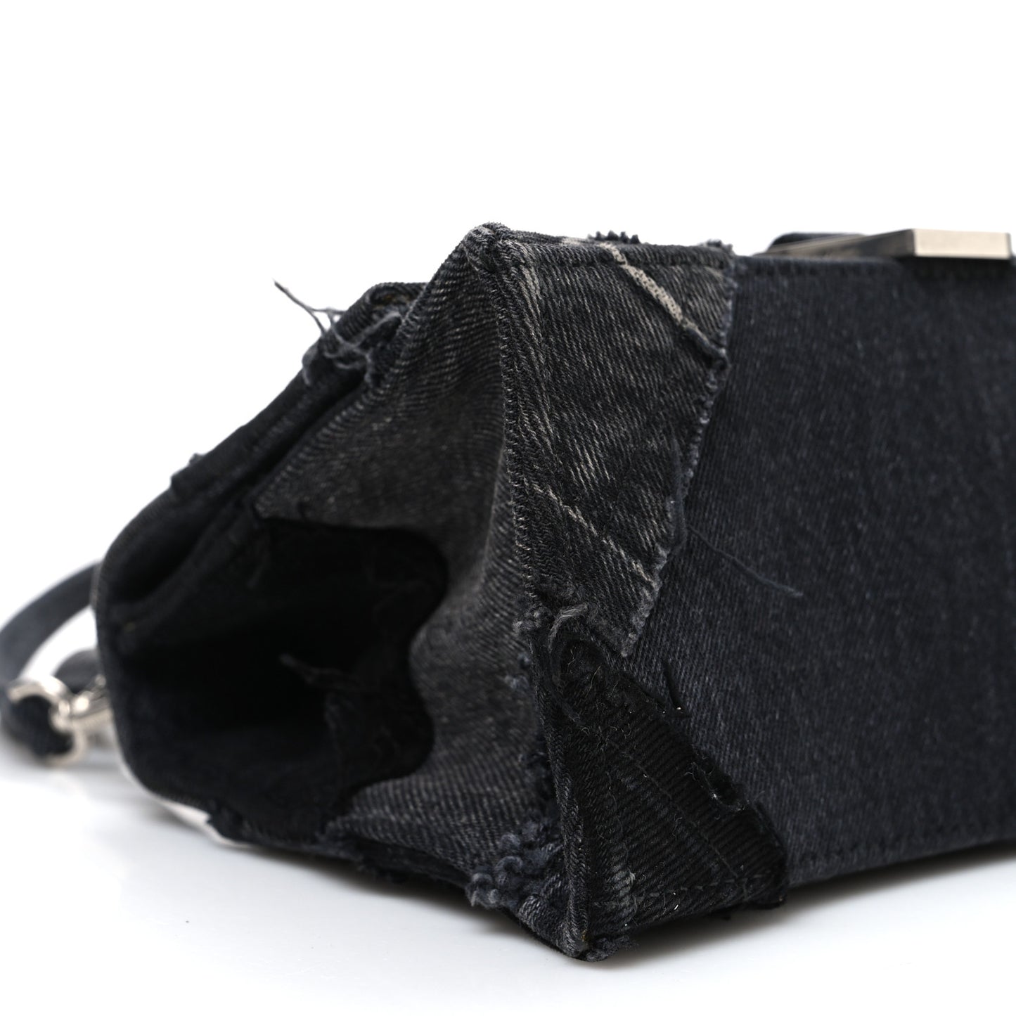 Denim Patchwork Small Hourglass Top Handle Bag Washed Black