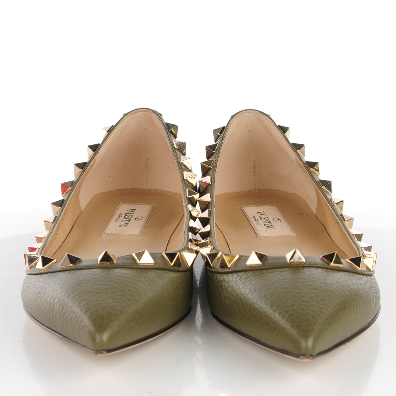 Valentino Garavani Pebbled Calfskin Rockstud Ballerina Flats 35.5 Army Green 2 of 9