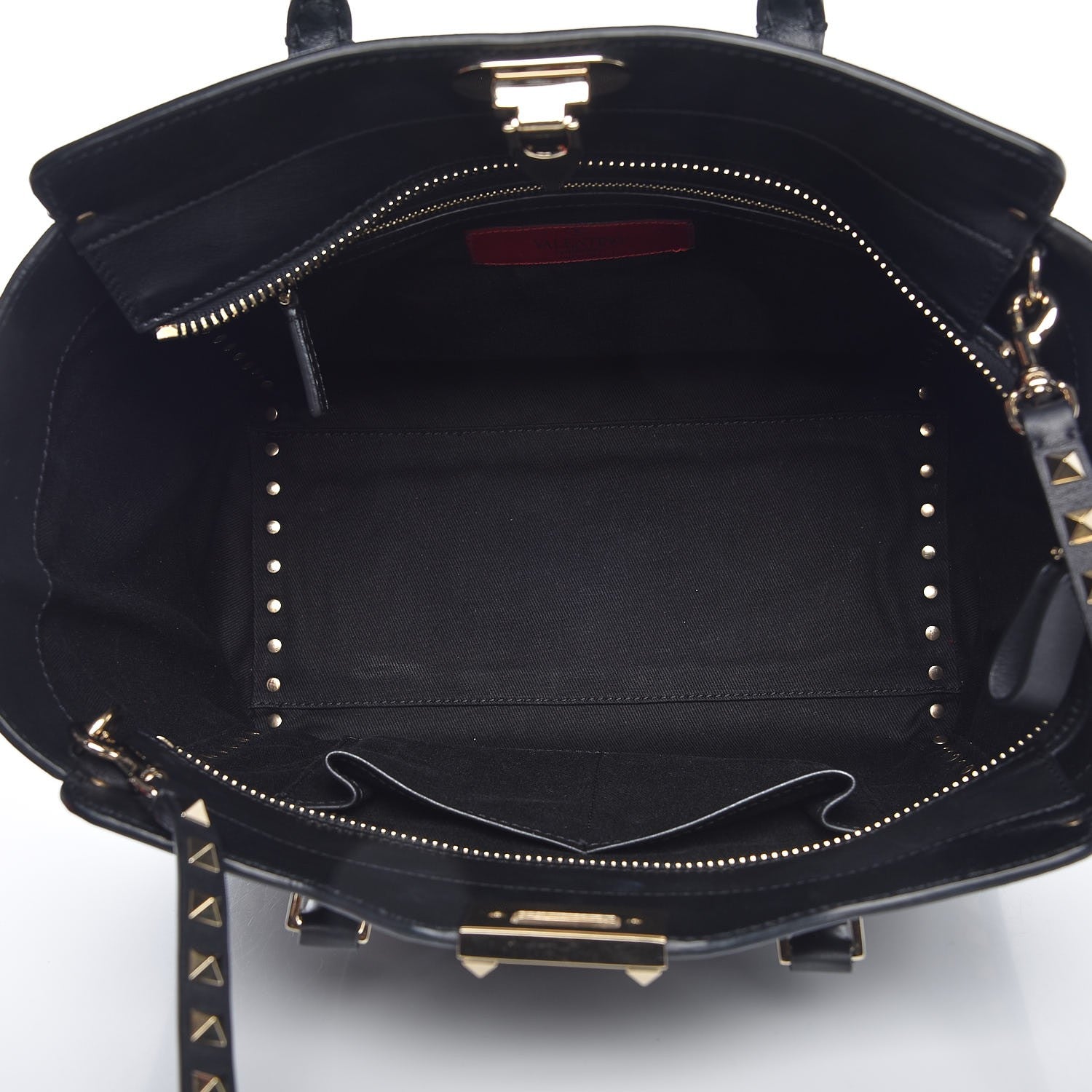Valentino Garavani Vitello Rockstud Double Handle Tote Black 5 of 7