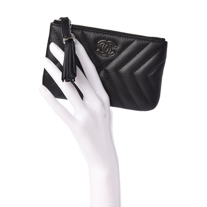 Chanel Calfskin Chevron Quilted Tassel Small Cosmetic Case Black 2 of 8