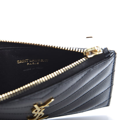 Saint Laurent Monogram Grain de Poudre 5 Fragments Zip Pouch Card Holder Black 6 of 11
