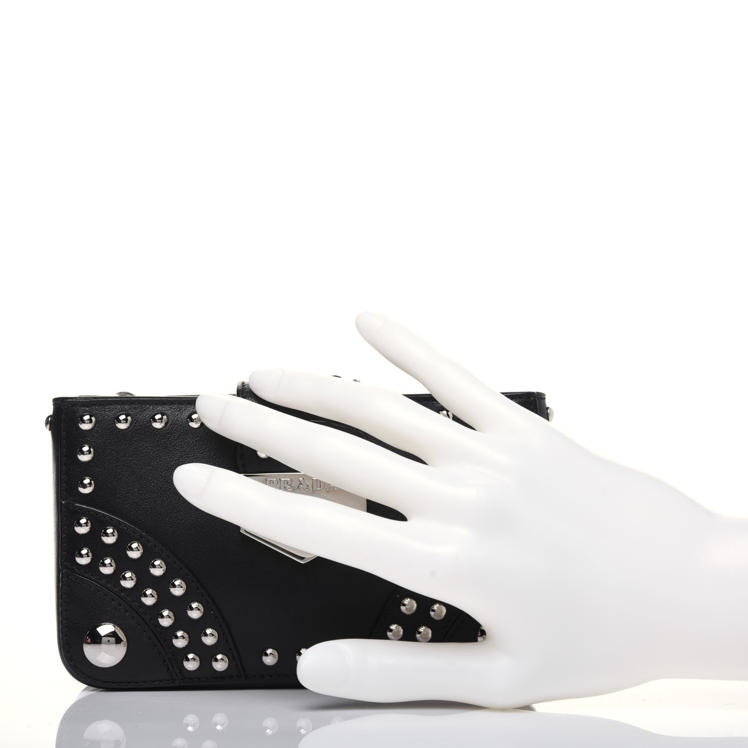 Prada Soft Calf Studded Clutch Black 2 of 12
