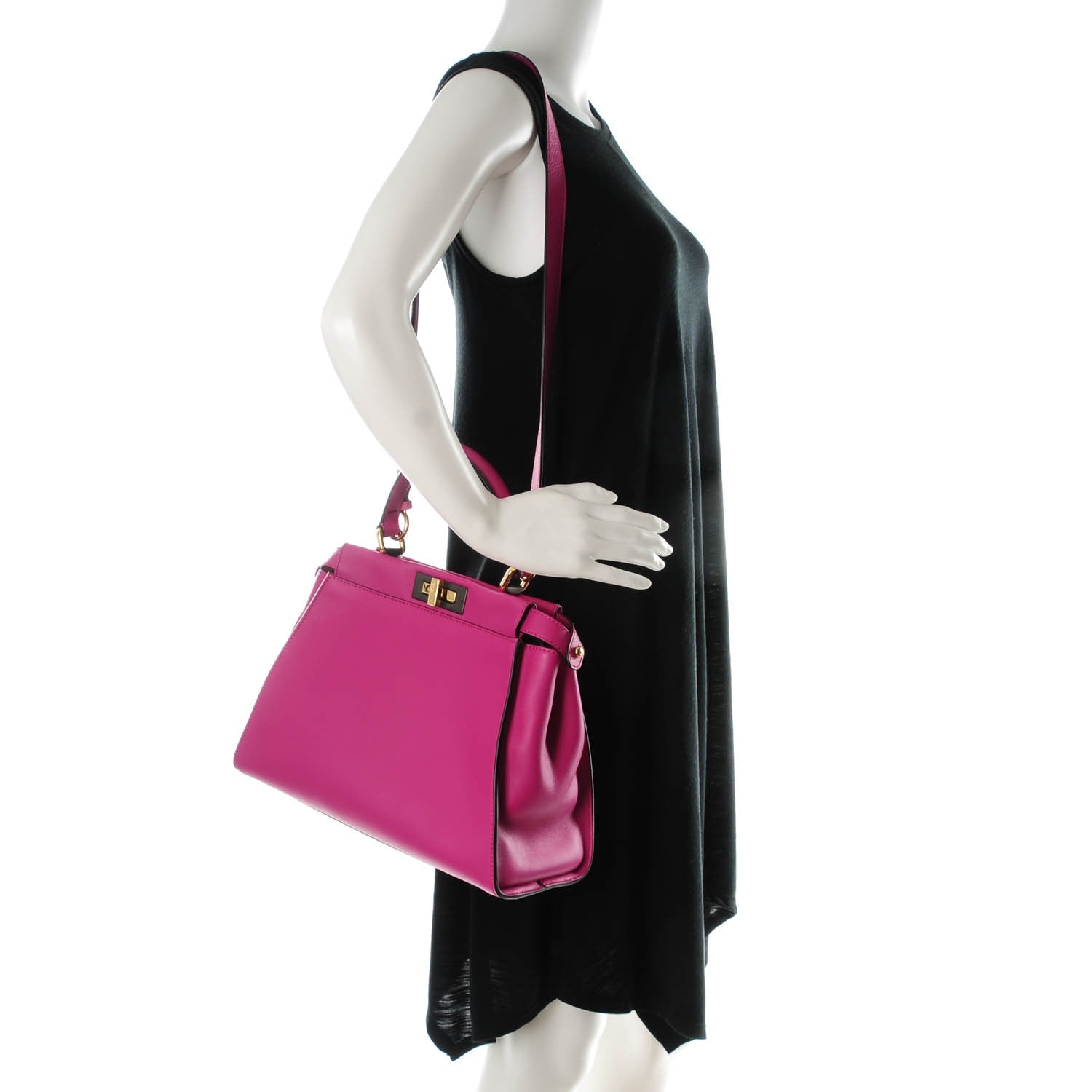 Fendi Vitello Seta Medium Peekaboo Iconic Satchel Magenta 2 of 8