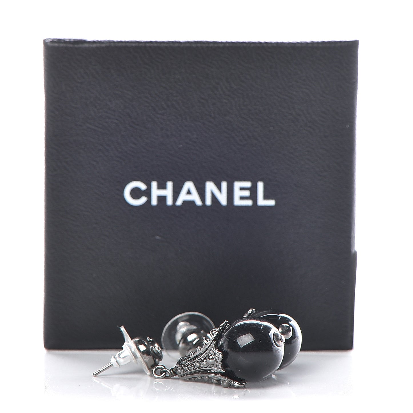 Ruthenium CC Bead Drop Earrings Black