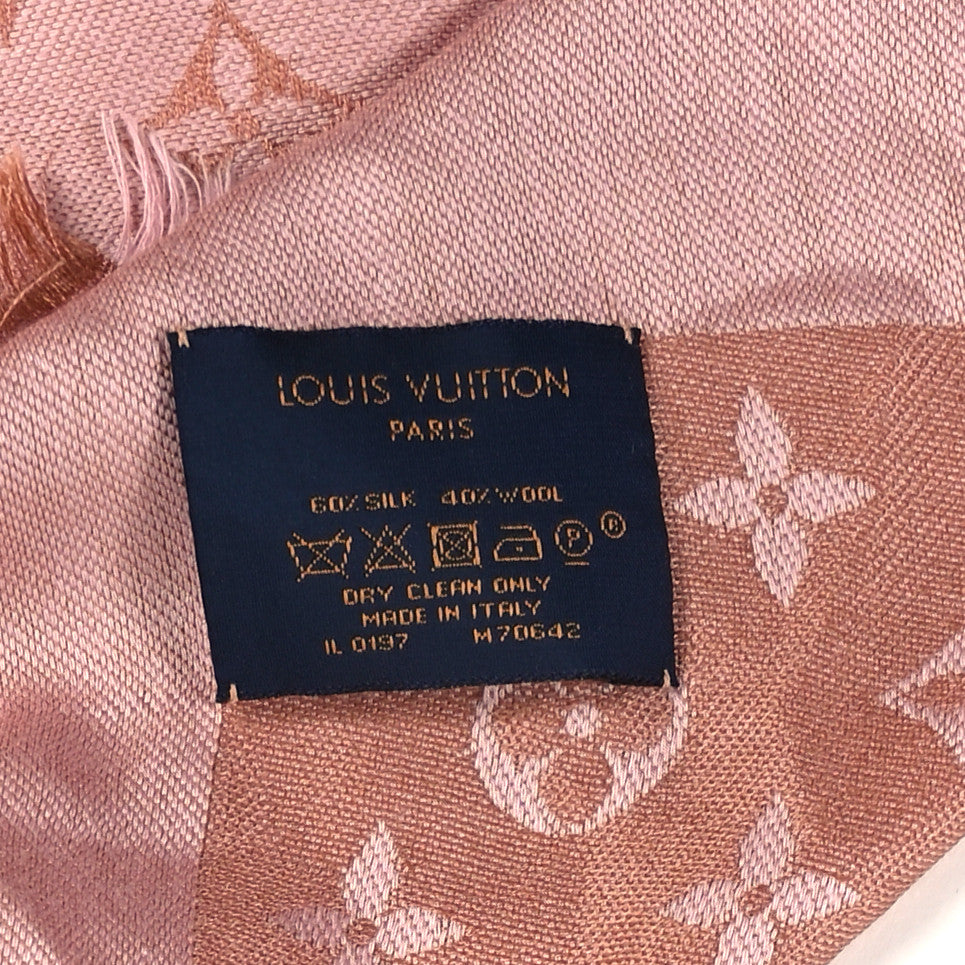 Louis Vuitton Silk Wool Monogram Denim Shawl Beige Pink 7 of 11
