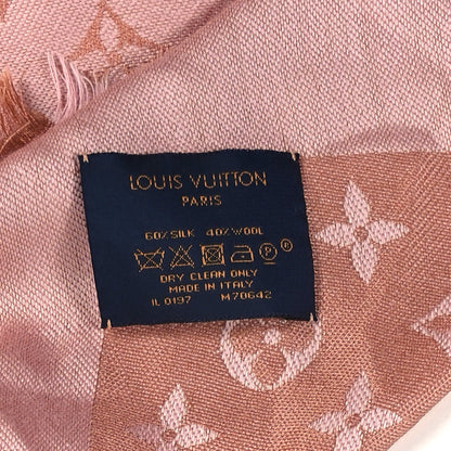 Louis Vuitton Silk Wool Monogram Denim Shawl Beige Pink 7 of 11