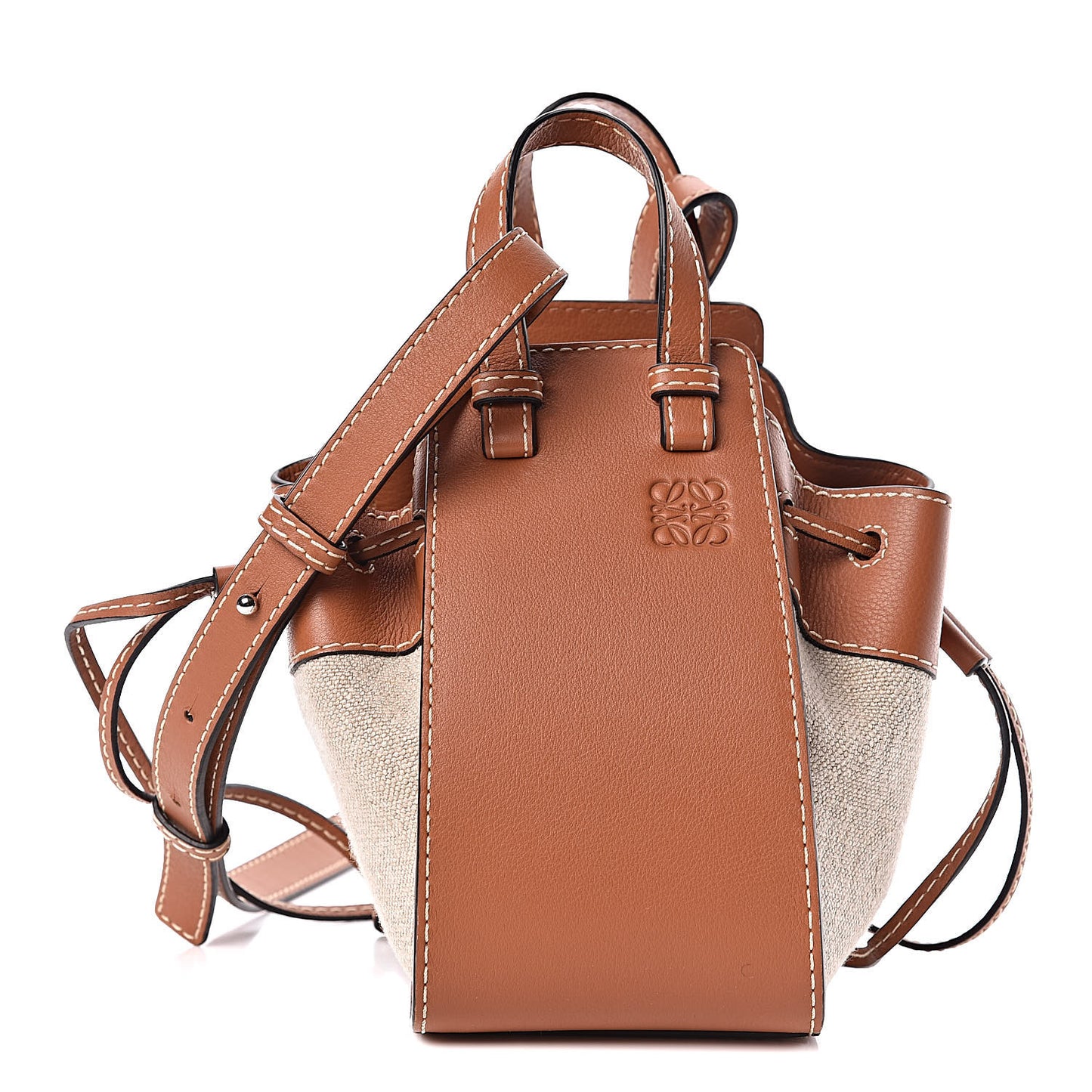 Calfskin Canvas Mini Hammock Shoulder Bag Natural Tan