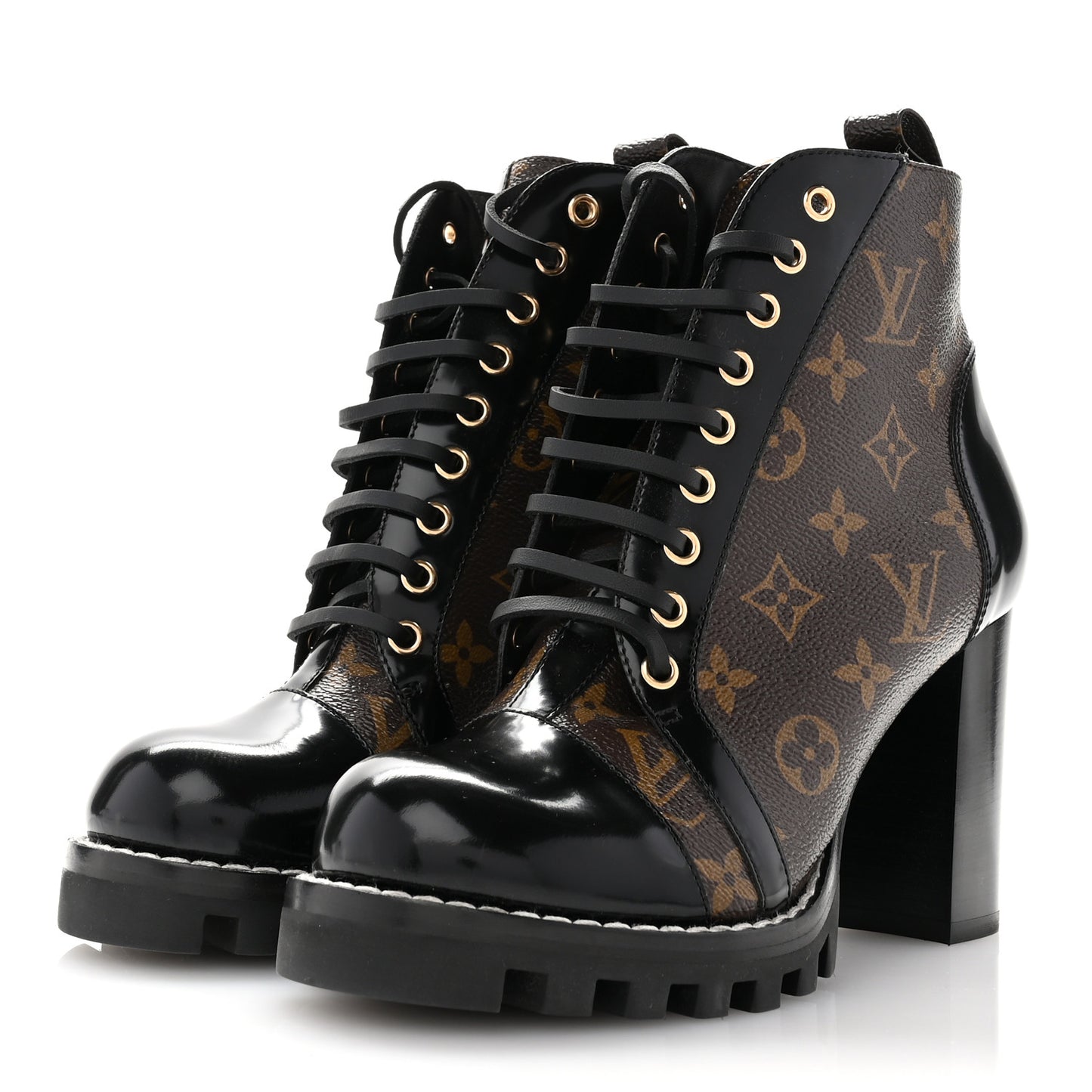 Patent Calfskin Monogram Star Trail Ankle Boots 38.5 Black