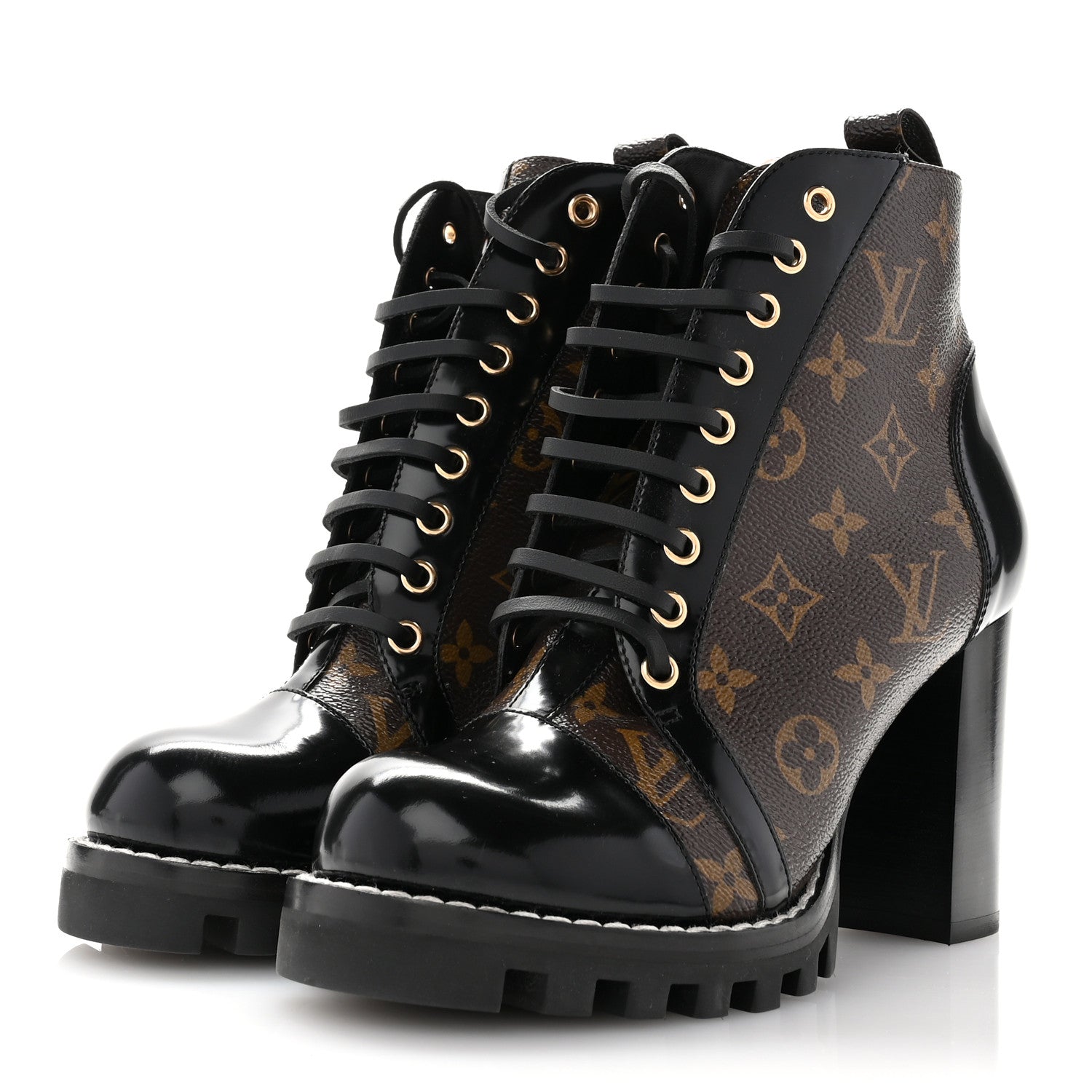 Louis Vuitton Patent Calfskin Monogram Star Trail Ankle Boots 38.5 Black 3 of 9