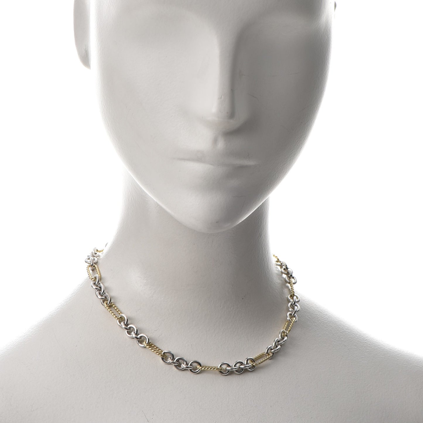 Sterling Silver 18K Yellow Gold Figaro Link Toggle Necklace 15.5