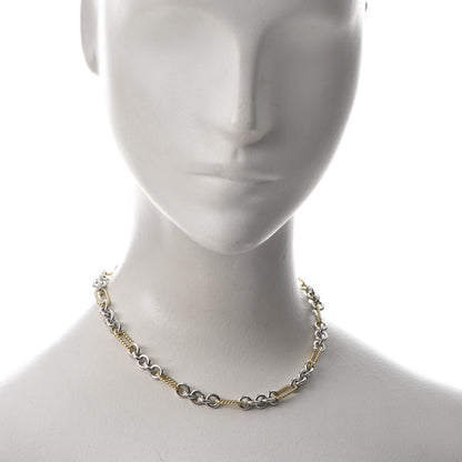 David Yurman Sterling Silver 18K Yellow Gold Figaro Link Toggle Necklace 15.5 2 of 5