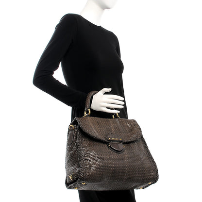 Prada Goatskin Woven Top Handle Satchel Antracite 3 of 10