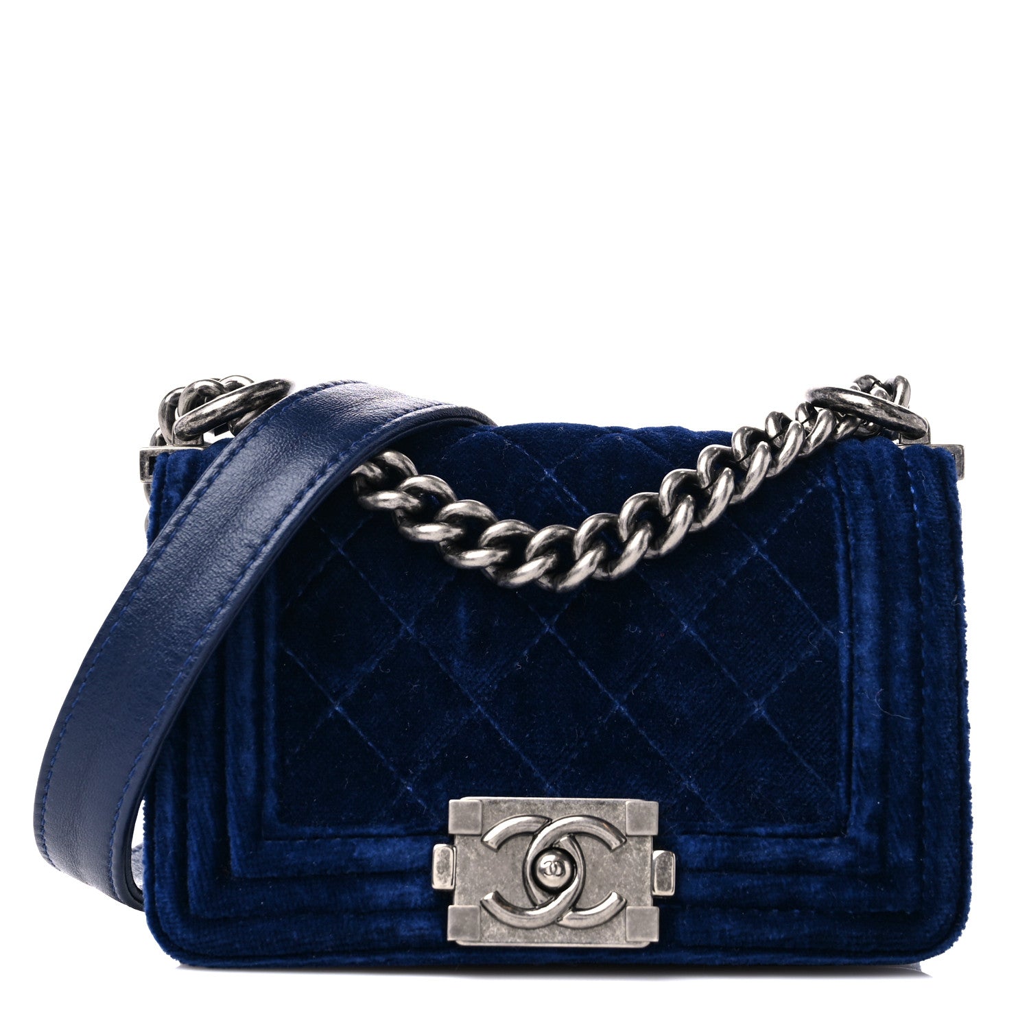 Chanel Velvet Quilted Mini Boy Flap Navy 1 of 10