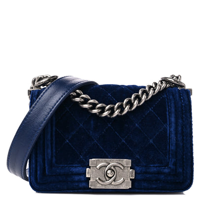Chanel Velvet Quilted Mini Boy Flap Navy 1 of 10