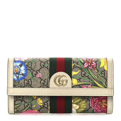 Gucci GG Supreme Monogram Flora Web Ophidia Continental Wallet White 1 of 8