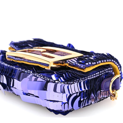 Fendi Sequin Paillettes Shiny Nappa Sex and the City Nano Maxi Buckle Baguette Charm Viola Purple 9 of 10