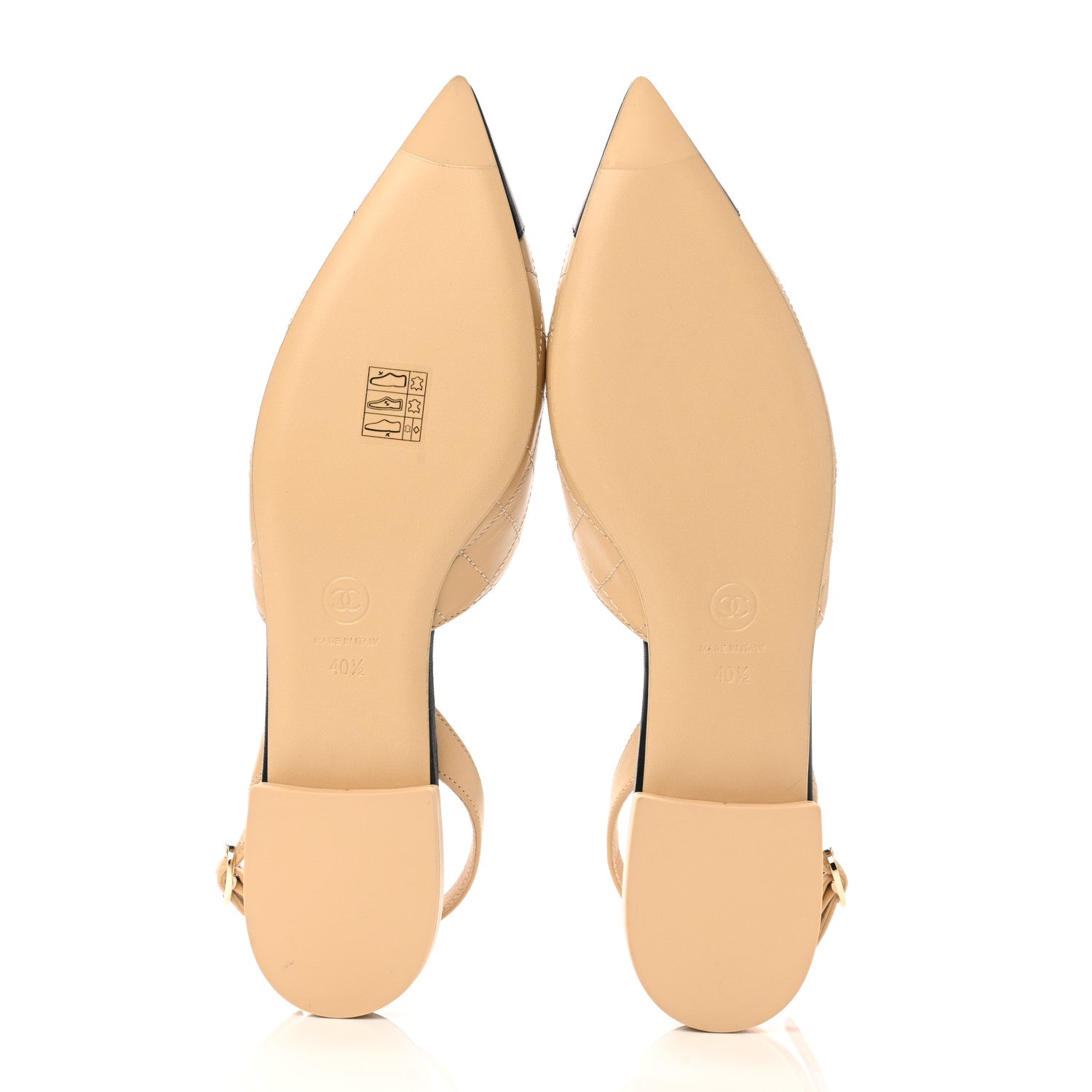 Chanel Lambskin Stitched Camellia Slingback Flats 40.5 Beige Black 5 of 9