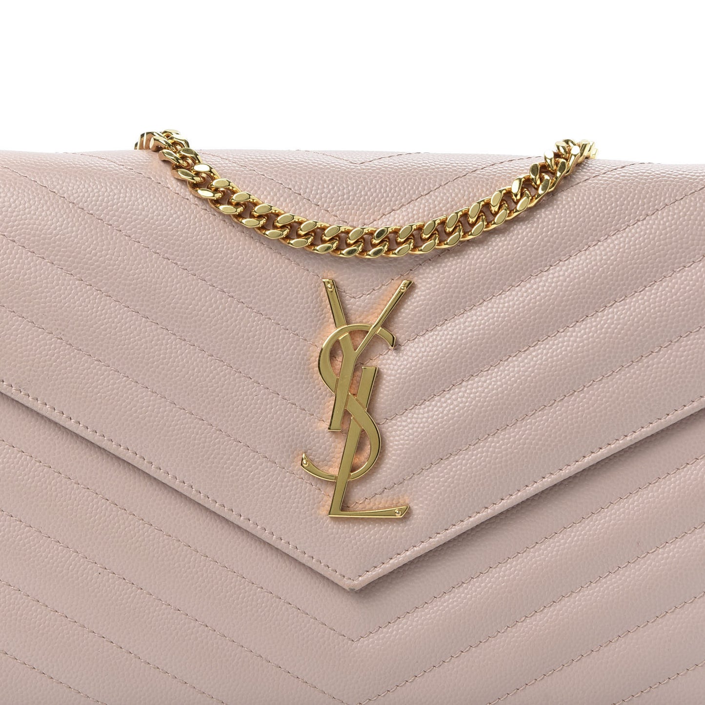 Grain De Poudre Matelasse Chevron Monogram Chain Wallet Pale Blush