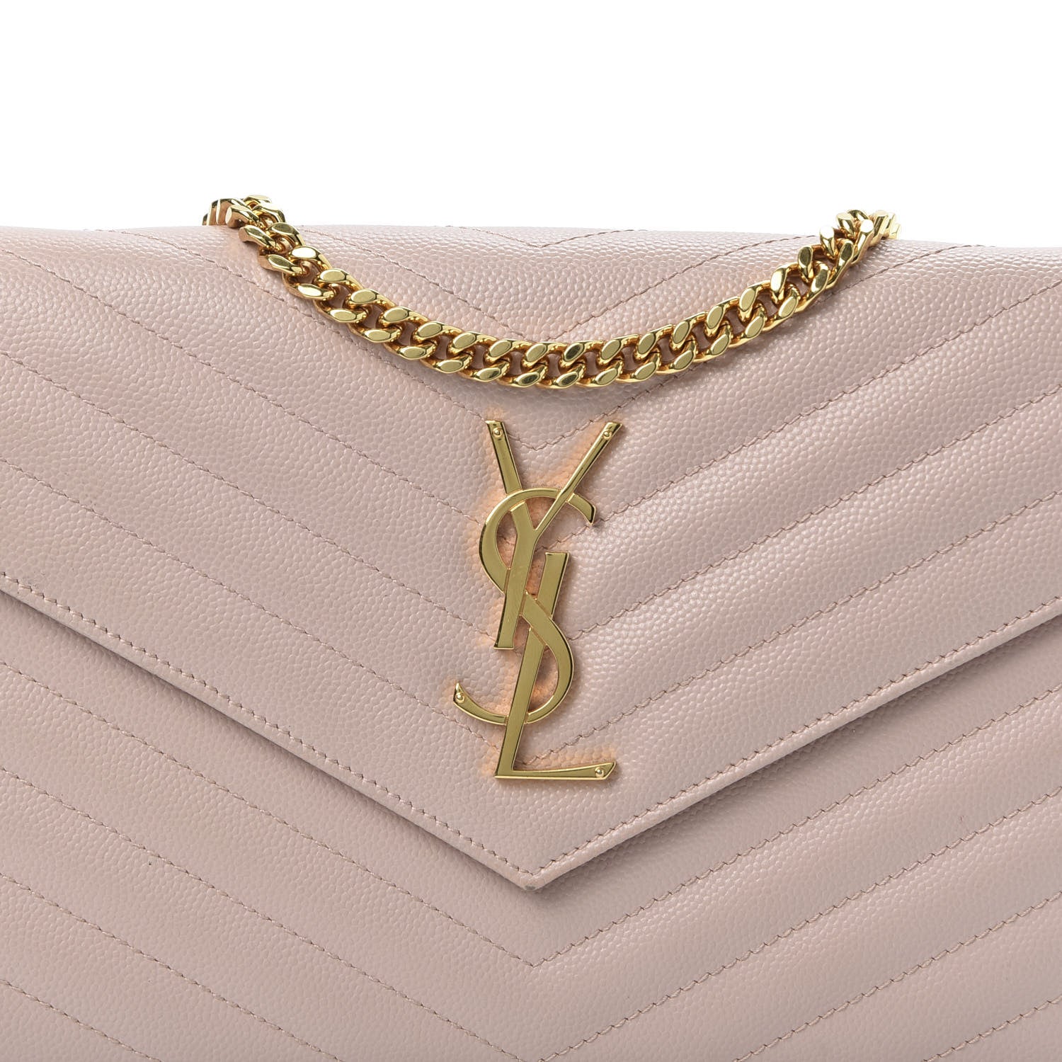 Saint Laurent Grain De Poudre Matelasse Chevron Monogram Chain Wallet Pale Blush 10 of 10