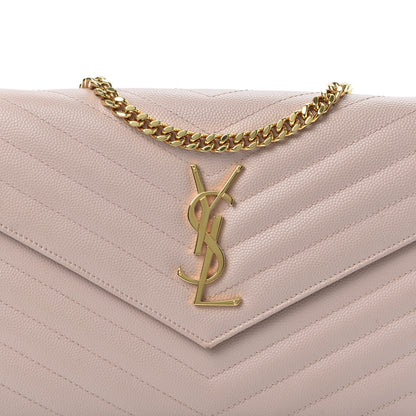 Saint Laurent Grain De Poudre Matelasse Chevron Monogram Chain Wallet Pale Blush 10 of 10