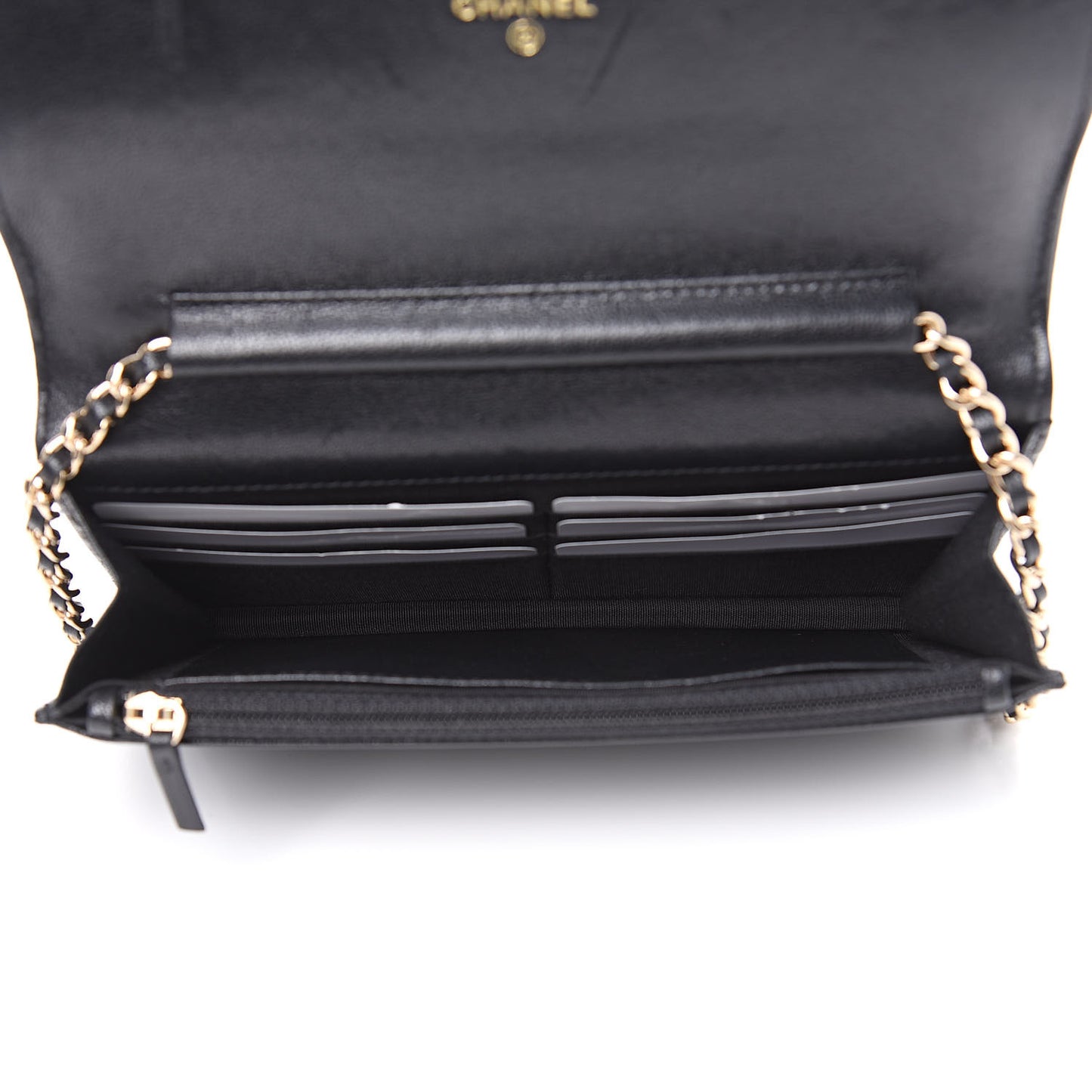 Caviar Sheepskin Chevron Quilted Vintage Mademoiselle Wallet On Chain WOC Black
