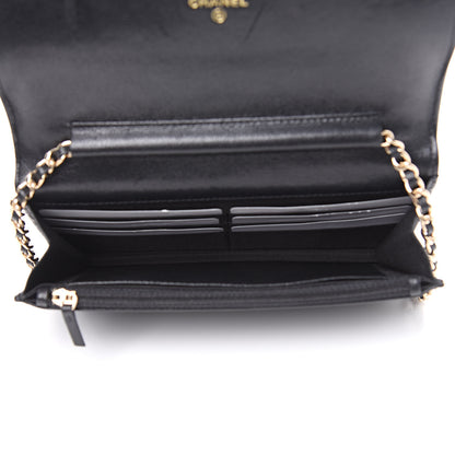 Chanel Caviar Sheepskin Chevron Quilted Vintage Mademoiselle Wallet On Chain WOC Black 5 of 11