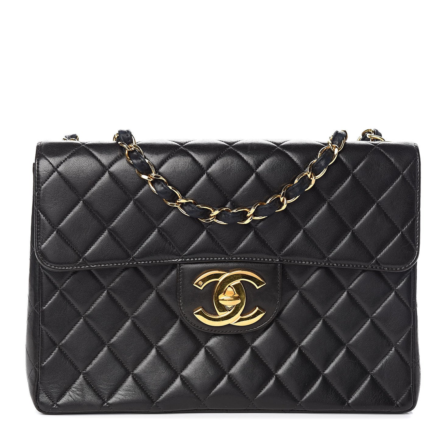Lambskin Quilted XL Jumbo Single Flap Black